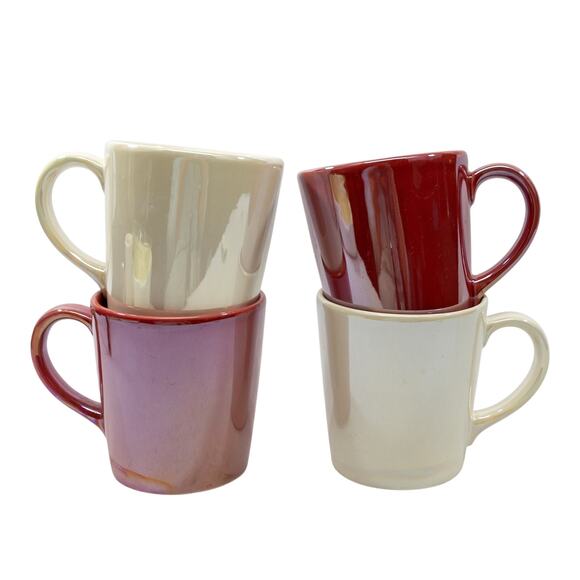 Set of 4 Opalescent STARBUCKS Coffee Mugs Red Ivory 14 0z - Picture 1 of 4
